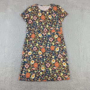 J. Jill Womens S Floral A-Line T-Shirt Dress Blue Orange Rayon Blend
